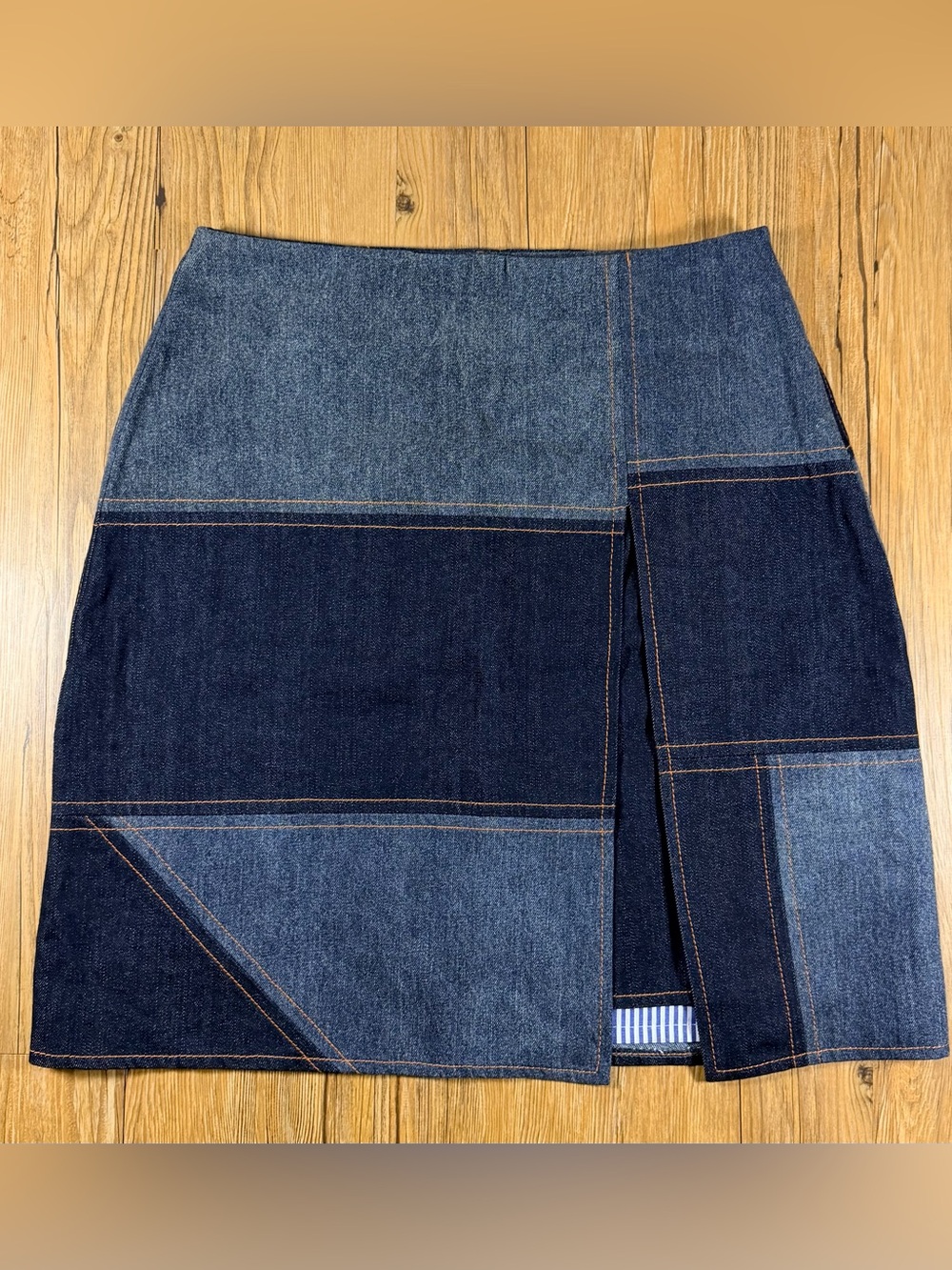 Anthropologie Lilis Closet Womens M Patchwork Denim Skirt Y2K Asymmetrical Indie